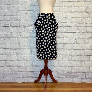 Vintage Gucci Navy Blue Silk Crepe de Chine Polka Dot Pencil Skirt